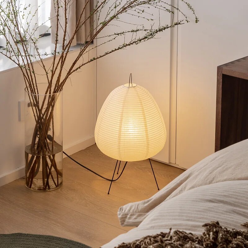 Japandi Rice Paper Lamp with LED for Atmospheric Lighting