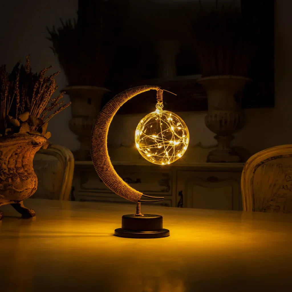 Cozy LED Glass Table Lamp with Warm Light in Moon Design