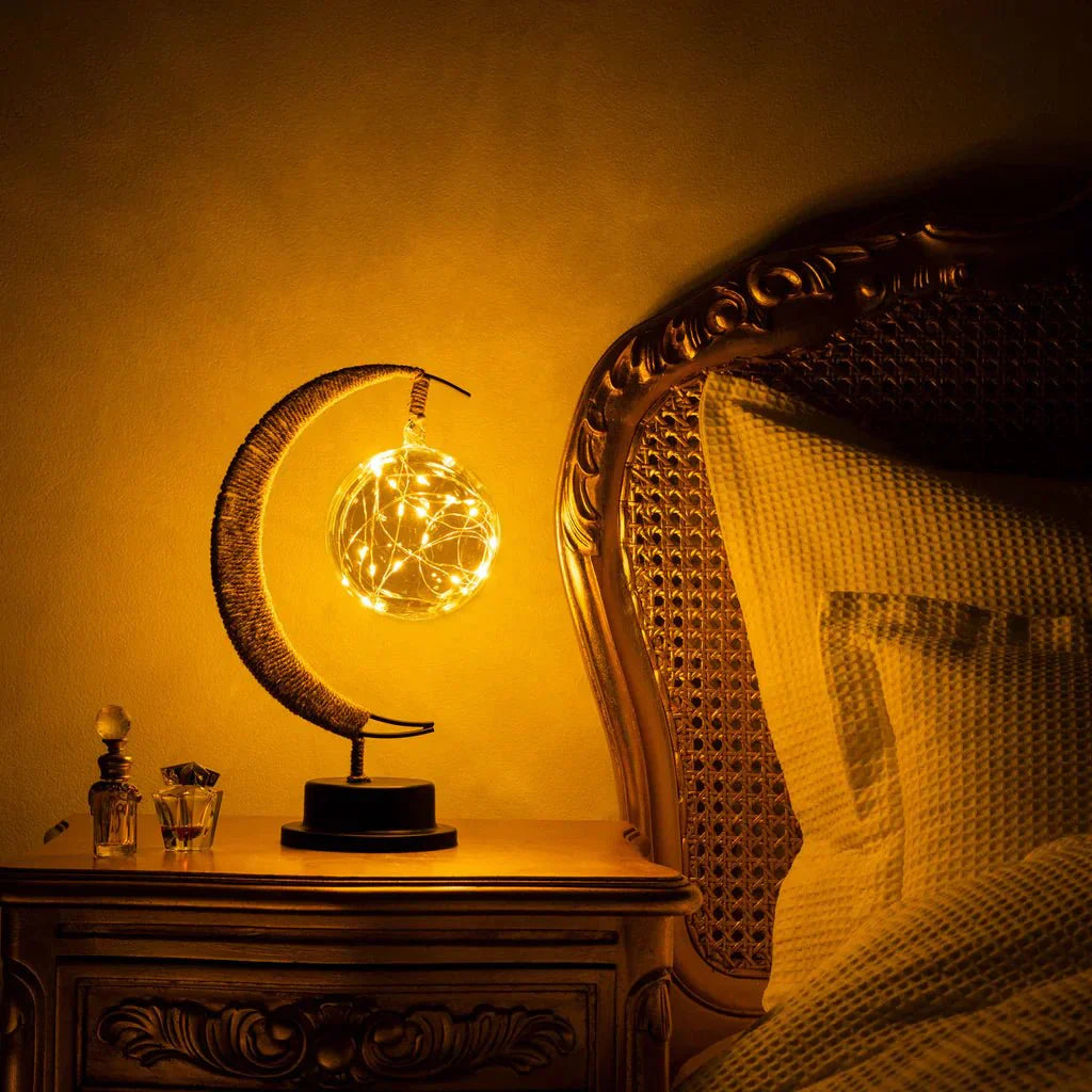 Cozy LED Glass Table Lamp with Warm Light in Moon Design