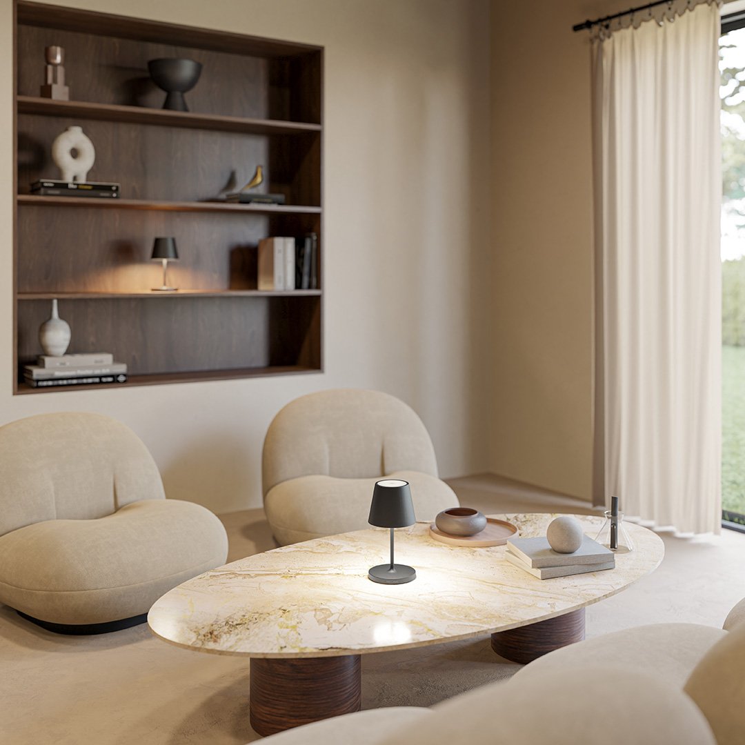 Japandi Dimmable LED Table Lamp with Warm Light and Charging Station