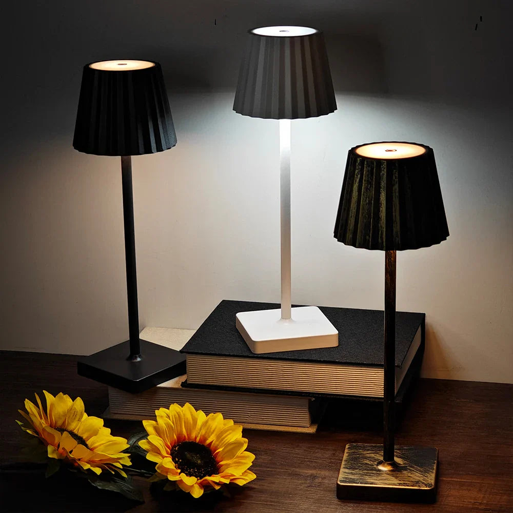 Mara – Rechargeable Classic Table Lamp with Pleated Shade & Dimmable LED