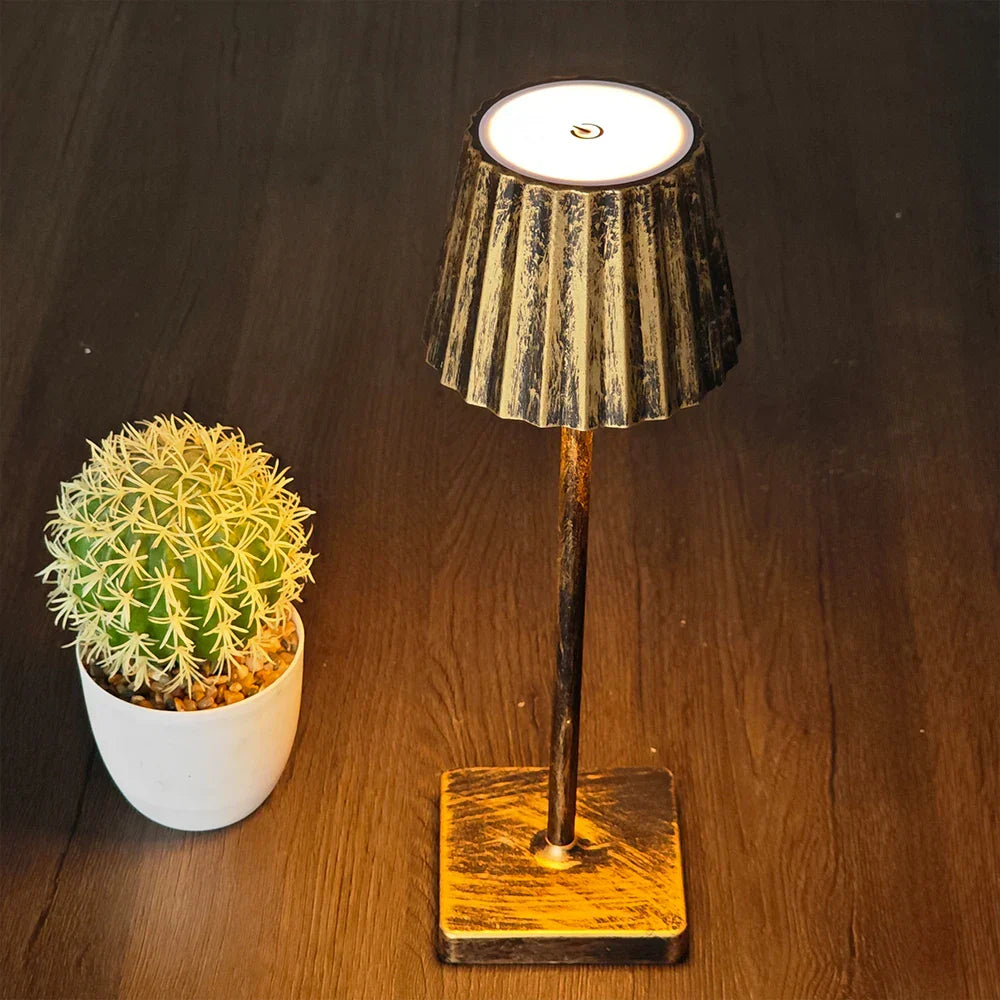 Mara – Rechargeable Classic Table Lamp with Pleated Shade & Dimmable LED