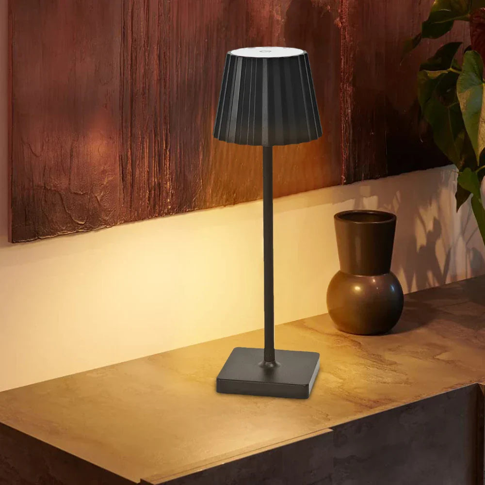Mara – Rechargeable Classic Table Lamp with Pleated Shade & Dimmable LED