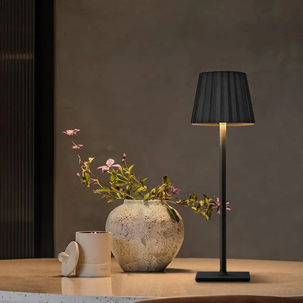 Mara – Rechargeable Classic Table Lamp with Pleated Shade & Dimmable LED