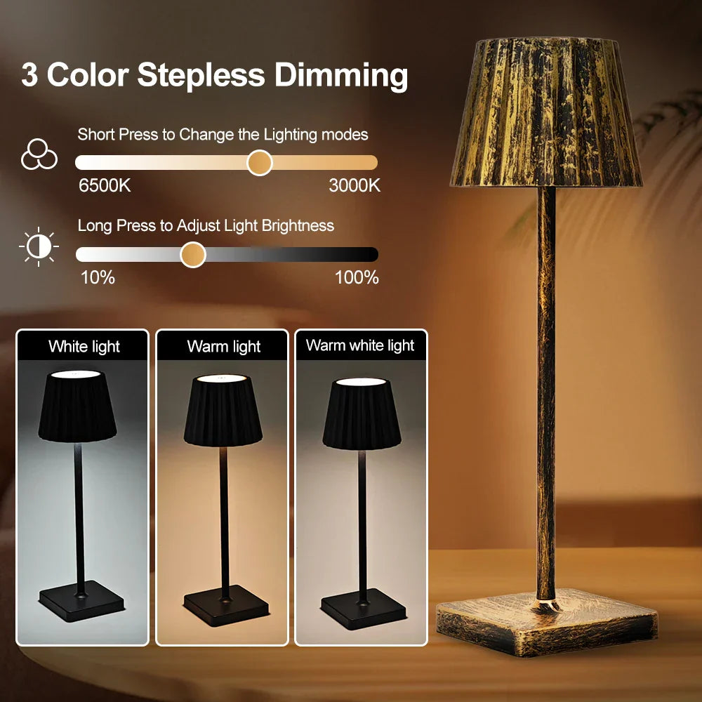 Mara – Rechargeable Classic Table Lamp with Pleated Shade & Dimmable LED
