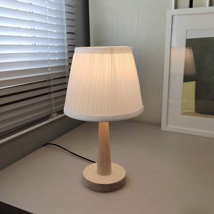 Modern Wooden Table Lamp with Fabric Shade – E26 Plug-in