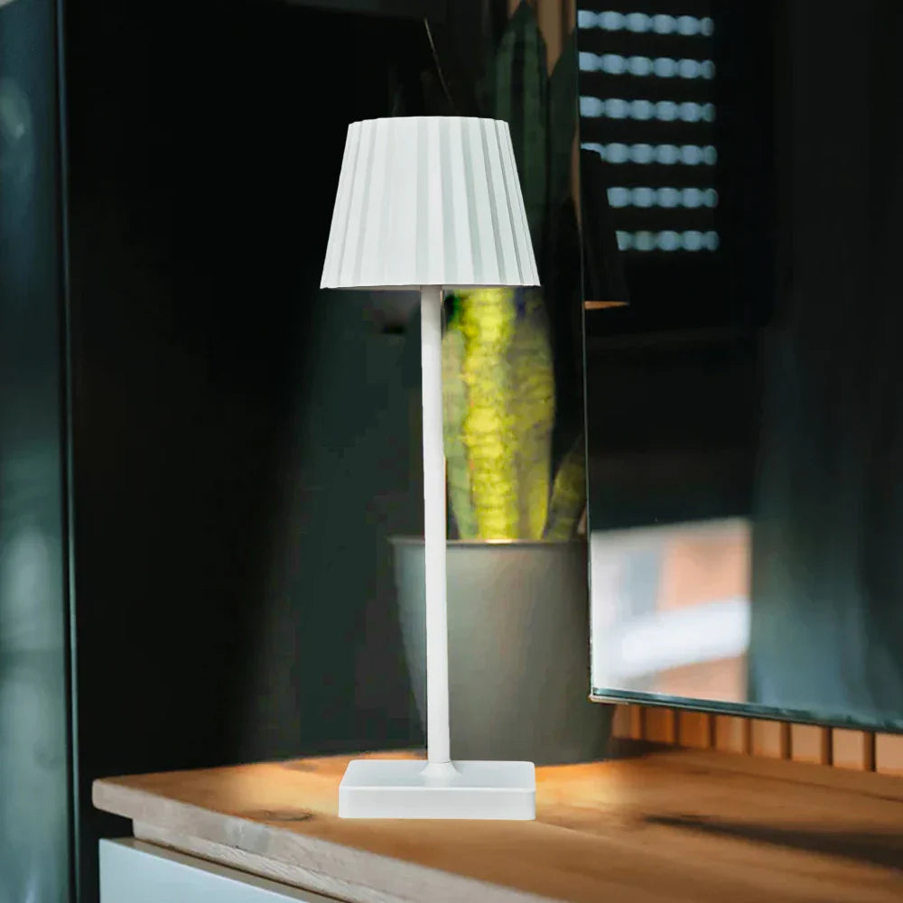 Mara – Rechargeable Classic Table Lamp with Pleated Shade & Dimmable LED
