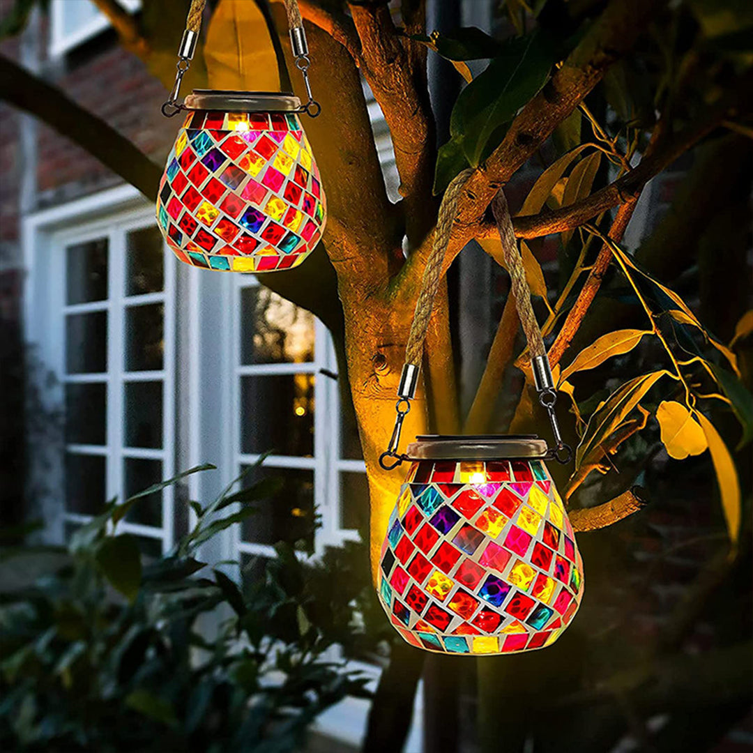 Handmade Colored Solar Outdoor Lamp – Stained Glass with Magical Light Play