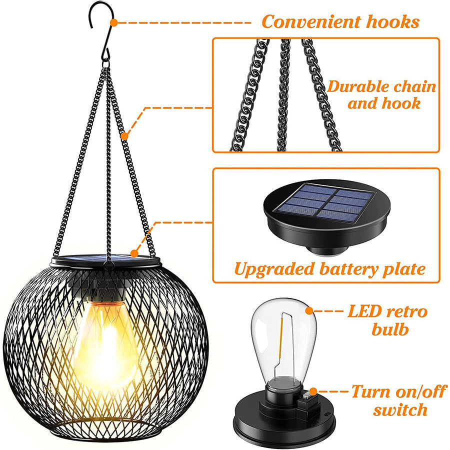 Solar Lantern Outdoor Lamp – Round or Oval with Warm White LED Light