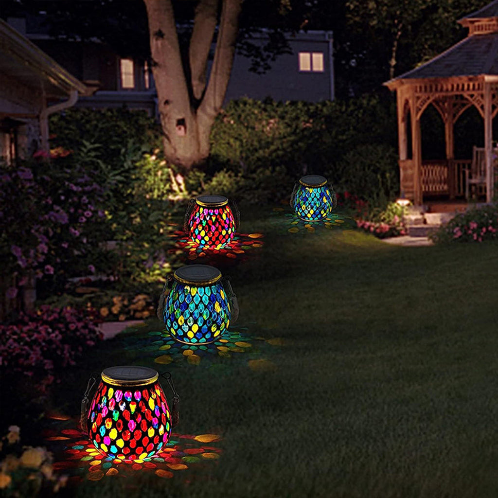 Handmade Colored Solar Outdoor Lamp – Stained Glass with Magical Light Play