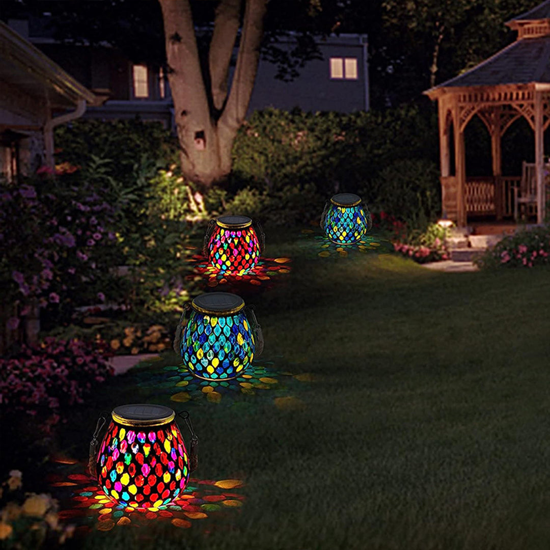 Handmade Colored Solar Outdoor Lamp – Stained Glass with Magical Light Play