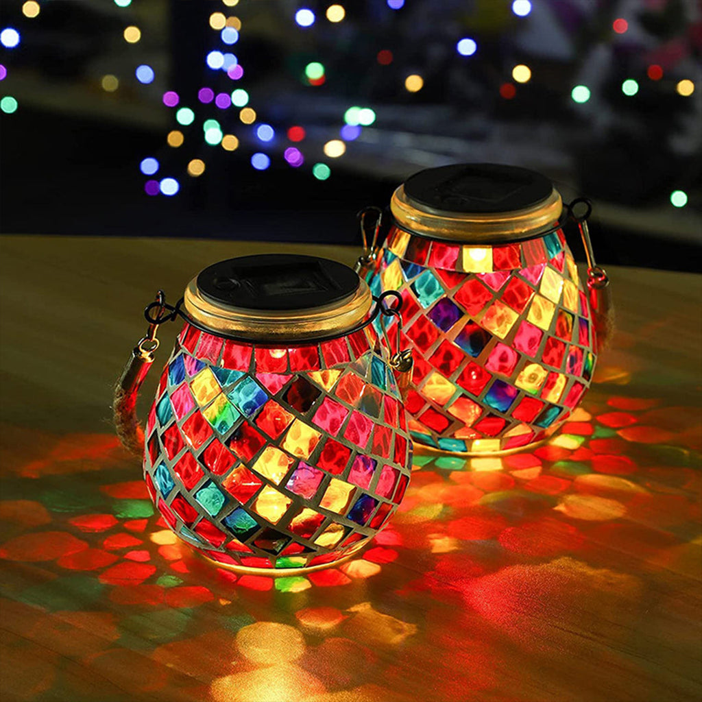 Handmade Colored Solar Outdoor Lamp – Stained Glass with Magical Light Play