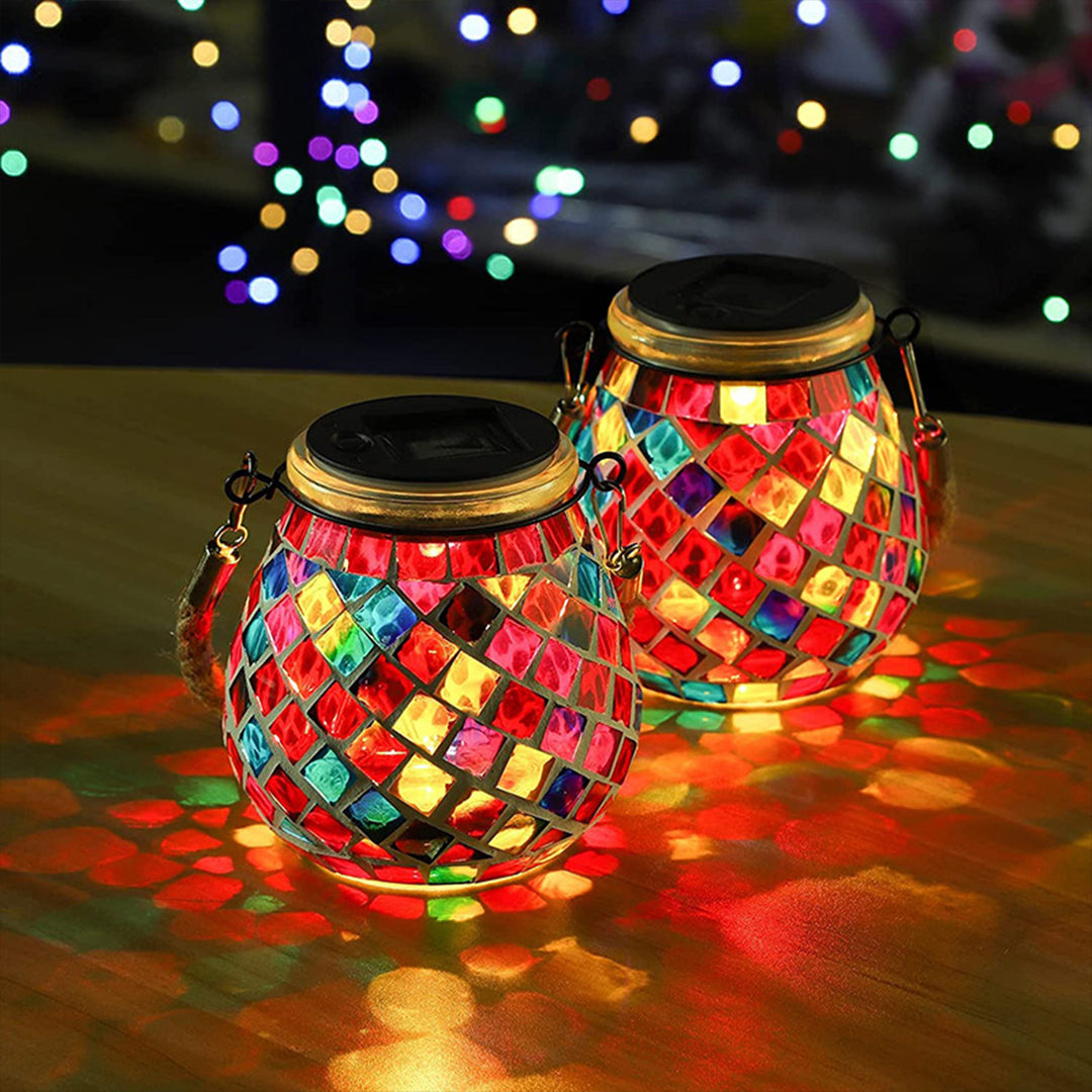 Handmade Colored Solar Outdoor Lamp – Stained Glass with Magical Light Play