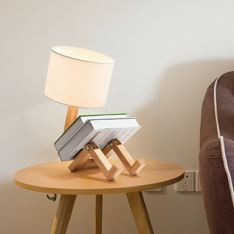 Scandinavian Table Lamp with Bookshelf