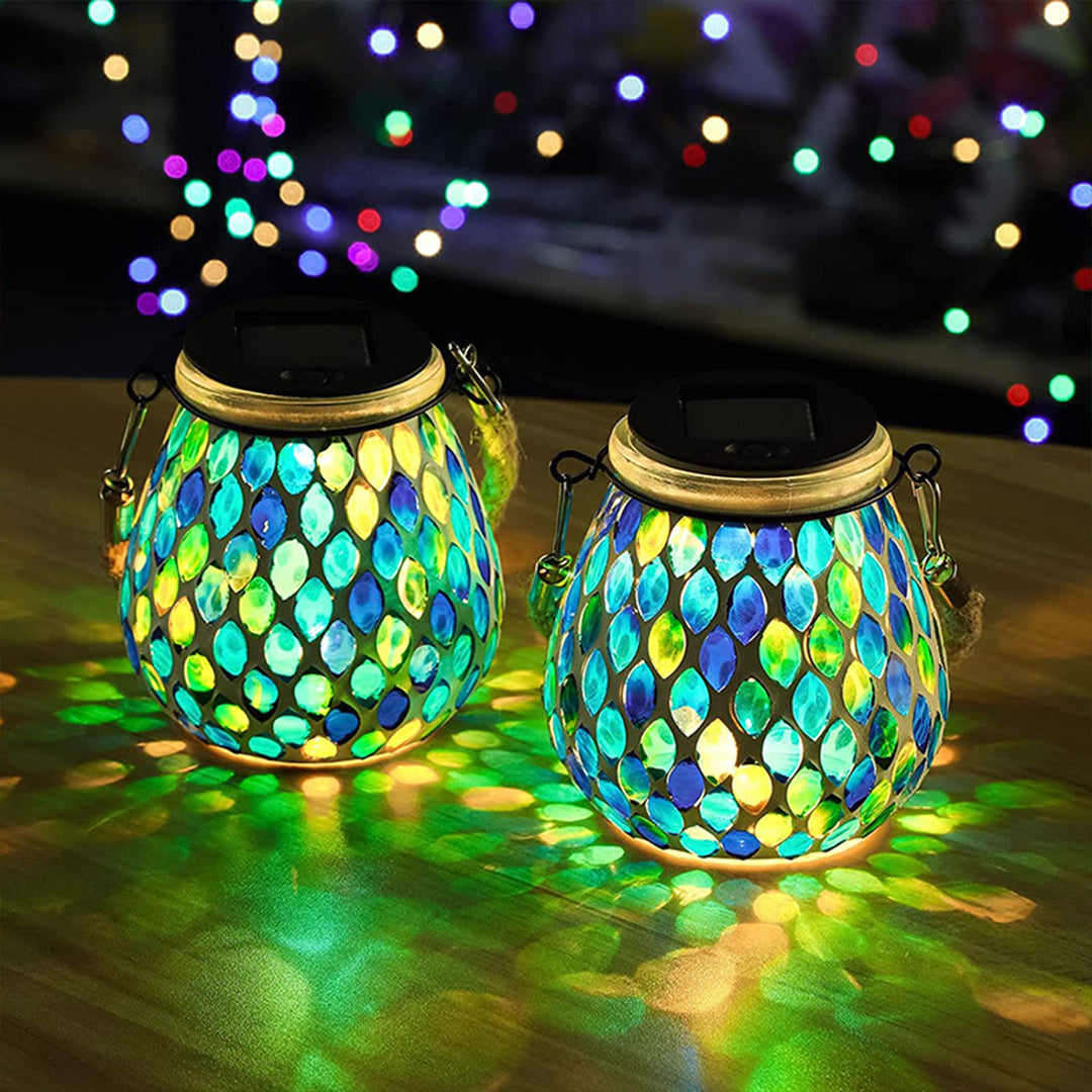 Handmade Colored Solar Outdoor Lamp – Stained Glass with Magical Light Play