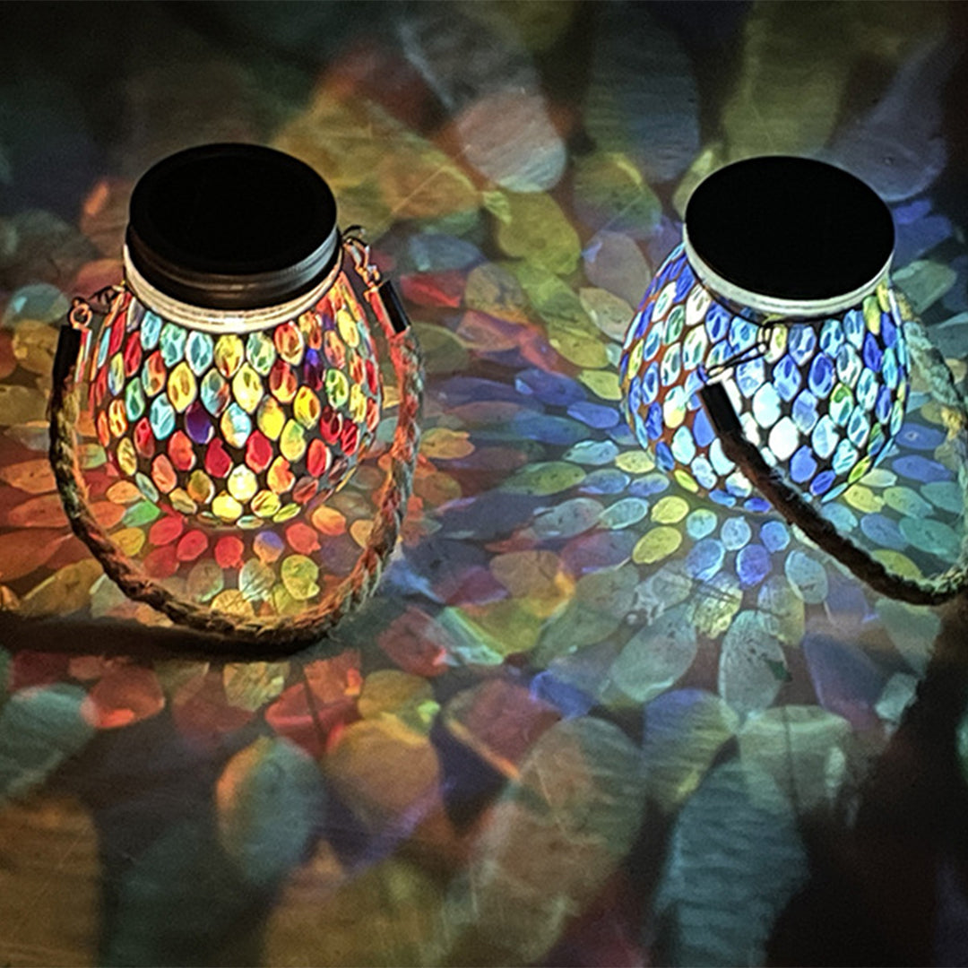 Handmade Colored Solar Outdoor Lamp – Stained Glass with Magical Light Play