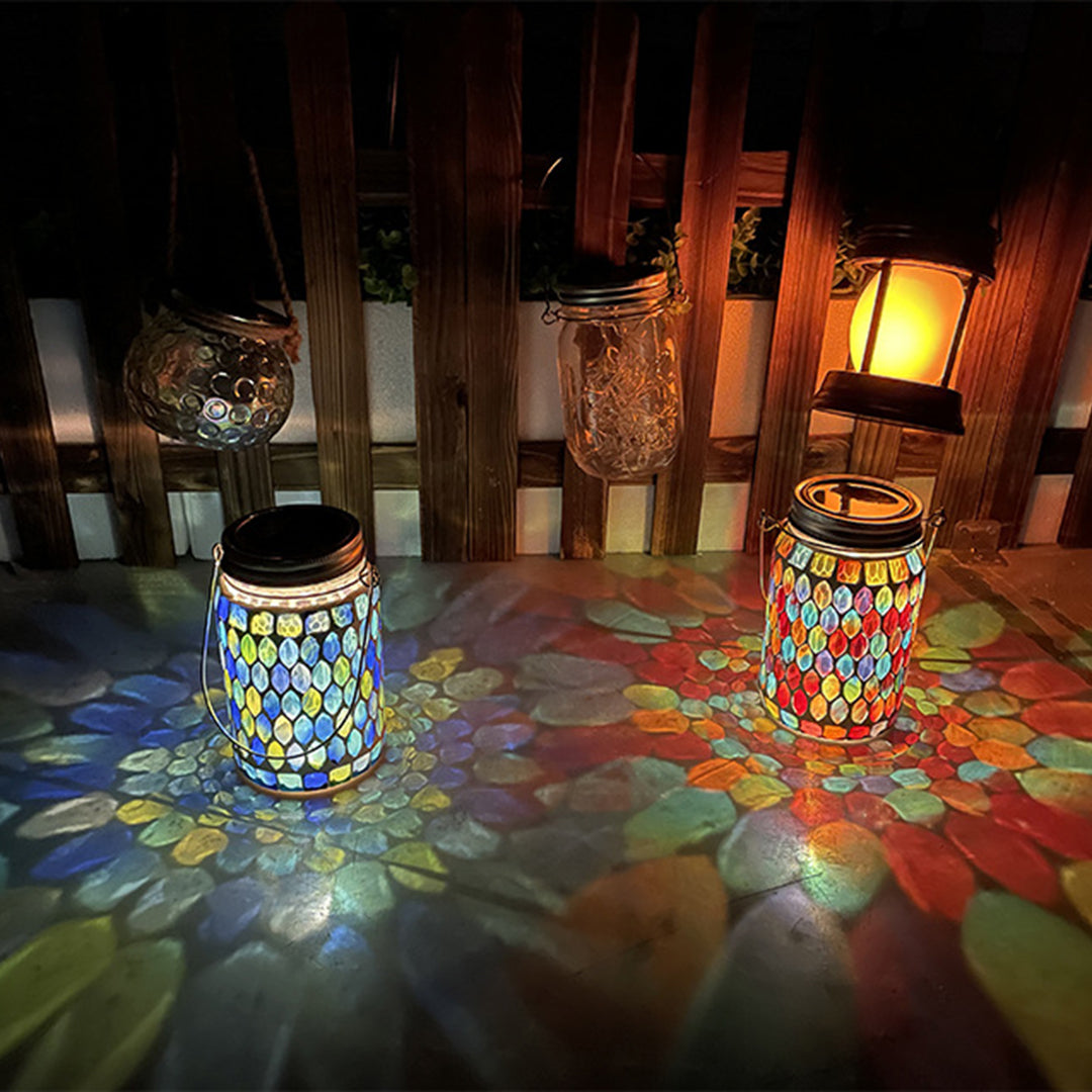 Handmade Colored Solar Outdoor Lamp – Stained Glass with Magical Light Play