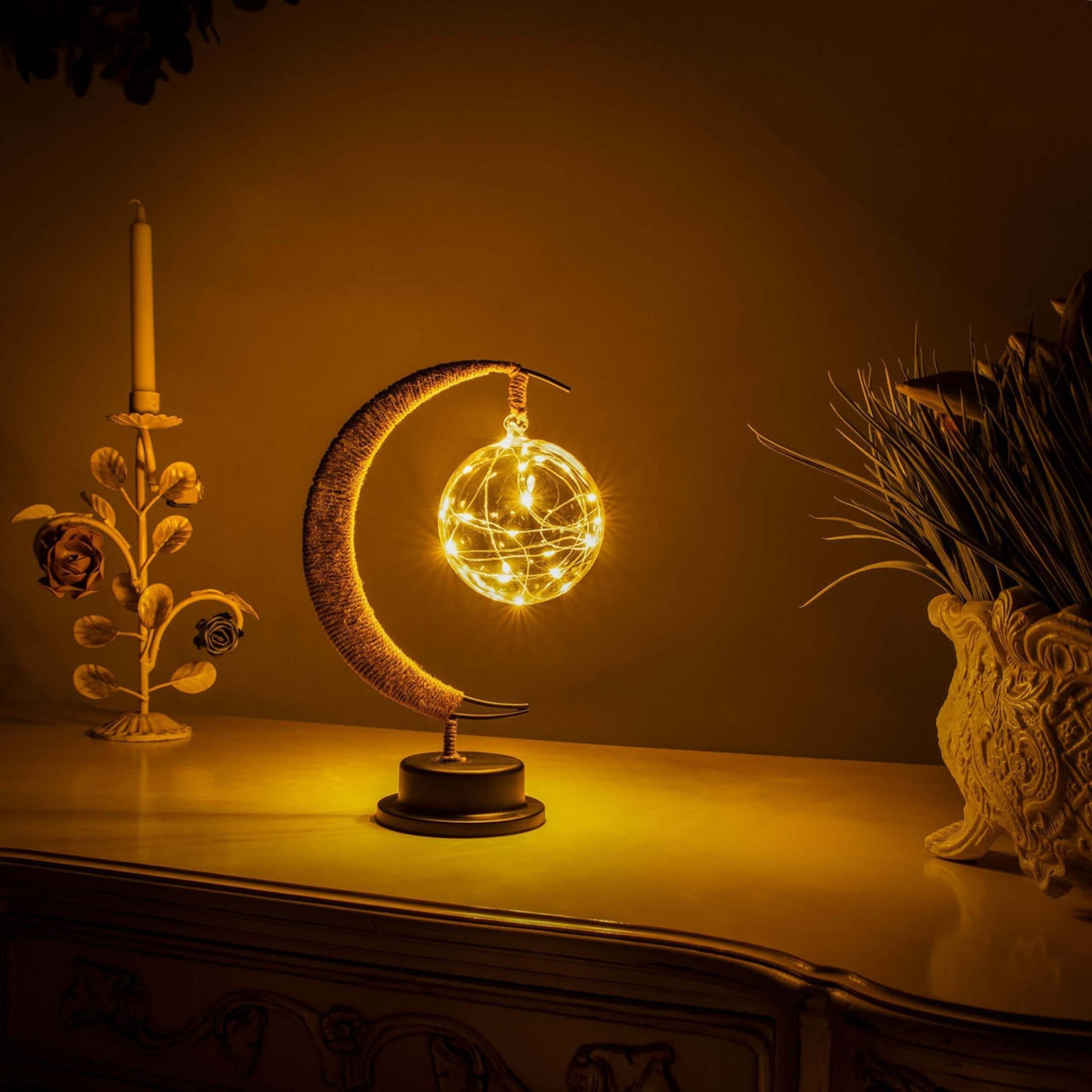 Cozy LED Glass Table Lamp with Warm Light in Moon Design